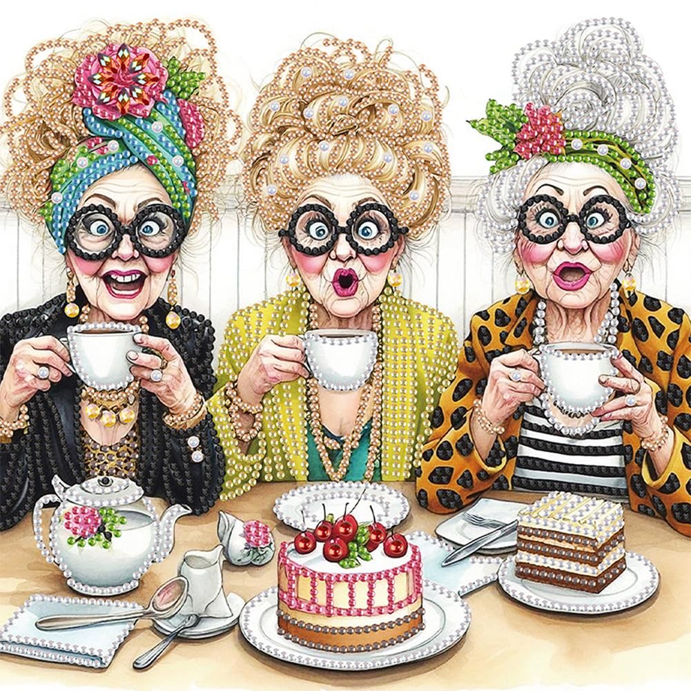 Funny Granny a Partial Special Shaped Diamond Art Painting Kits for Adults Beginners, Crystal Rhinestone Gem Diamond Art Craft Kit Perfect for Home Wall Decor 11.81x11.81inch