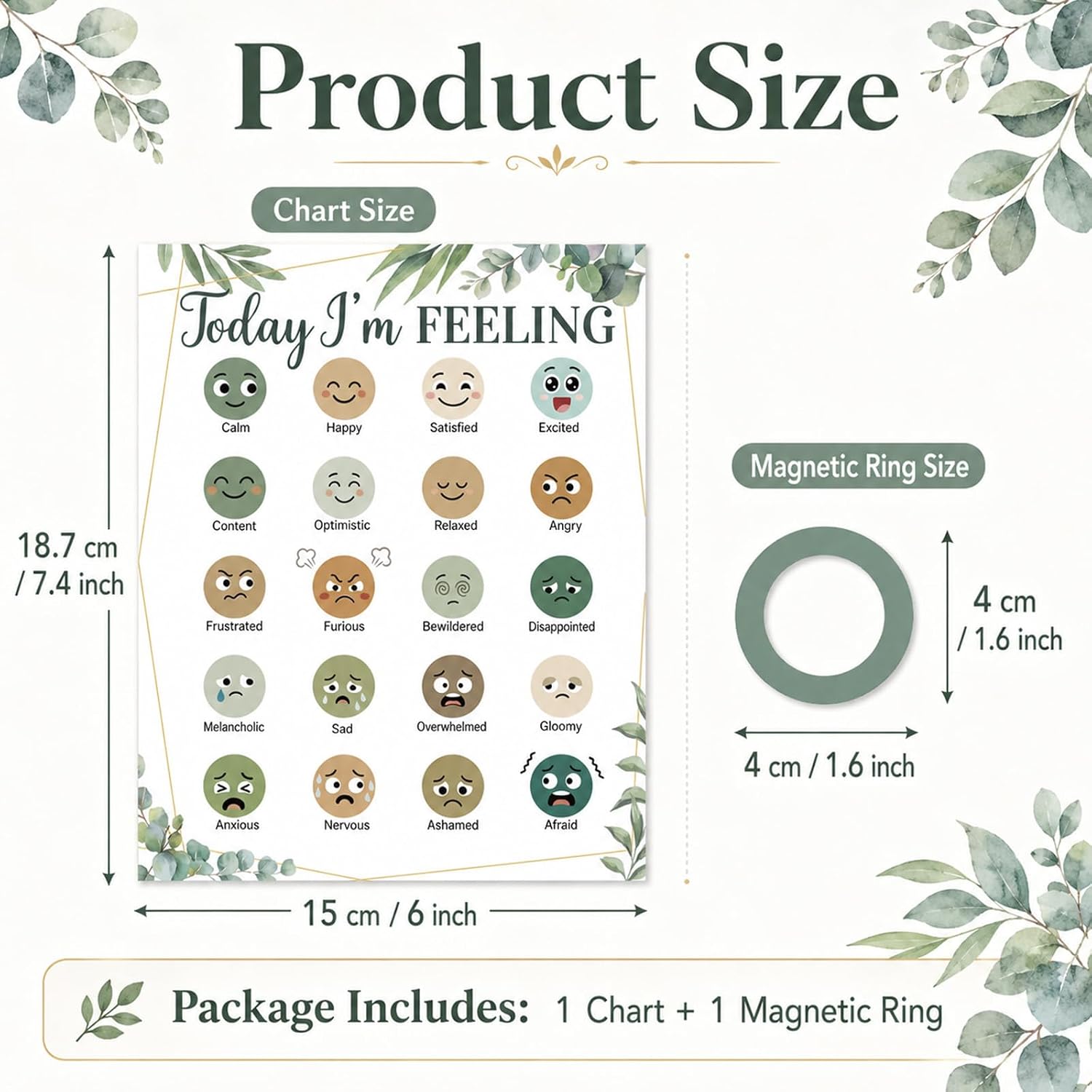 QOUBAI Magnetic Feeling Chart Daily Mood Tracker Eucalyptus Emotion Poster image 2