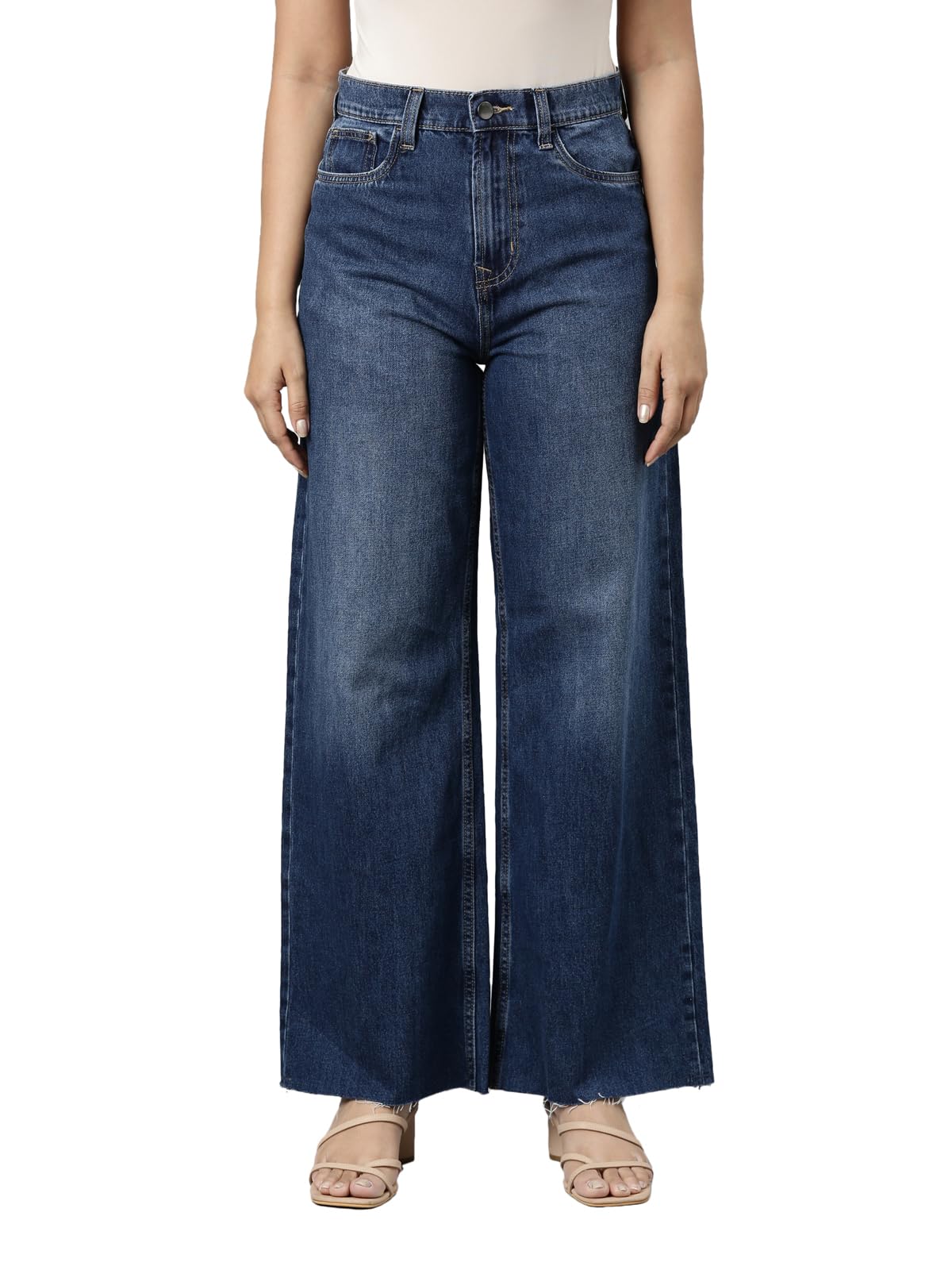 go colors Women's Solid Denim High Rise Wide Relaxed Fit Jeans-picture-12