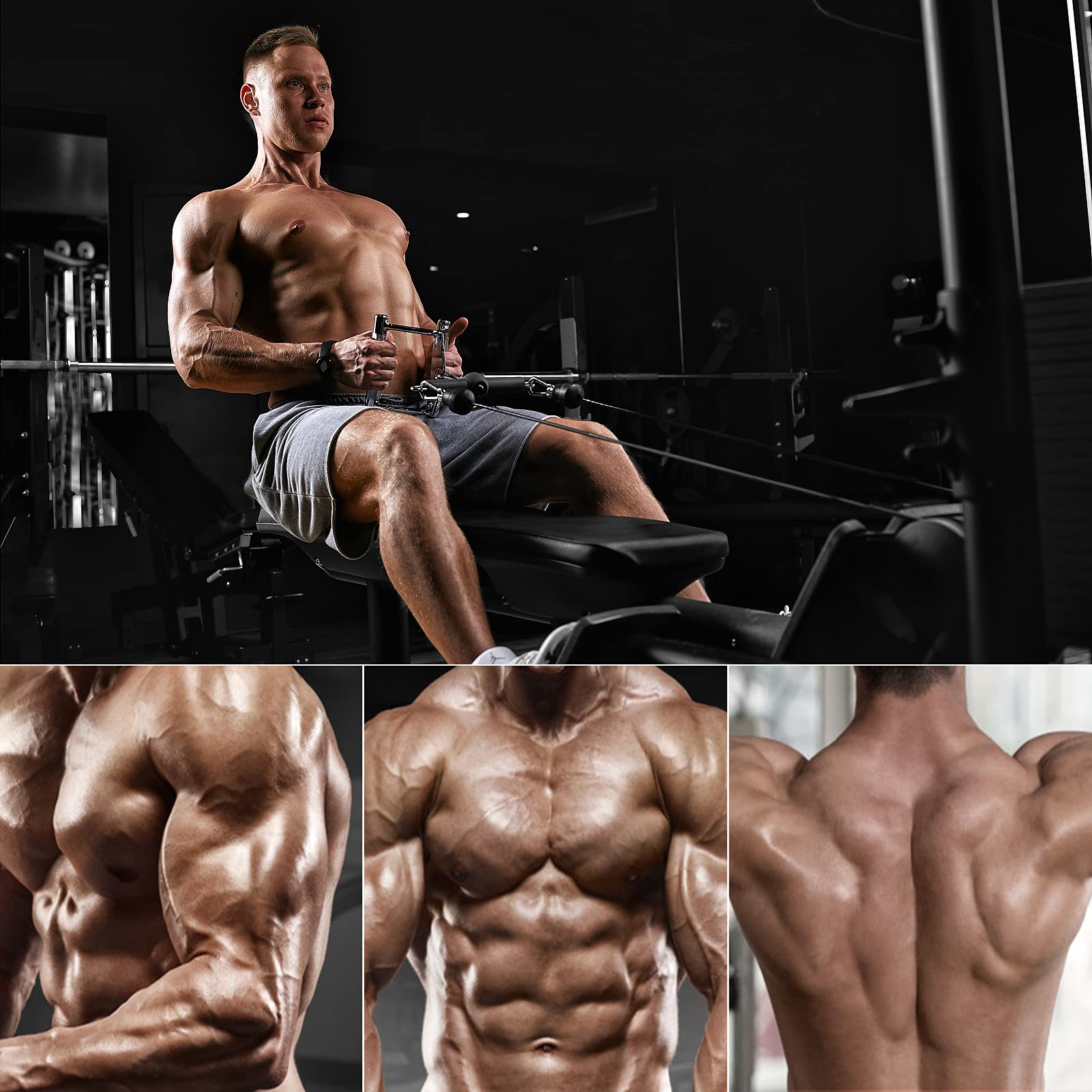 Agarres Poleas Gym, Cuerda para Tríceps y Agarres Paralelos para Maquina Gimnasio Mango Remo para Entrenamiento de LAT Pulldown en Casa