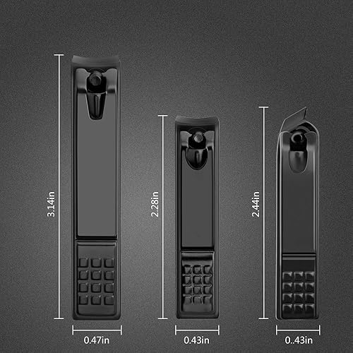 Miniatura 3 de Juego de cortaúñas de acero inoxidable negro mate, uñas gruesas y encarnadas, perfecto 3 cortadores de uñas para hombres y mujeres (negro)