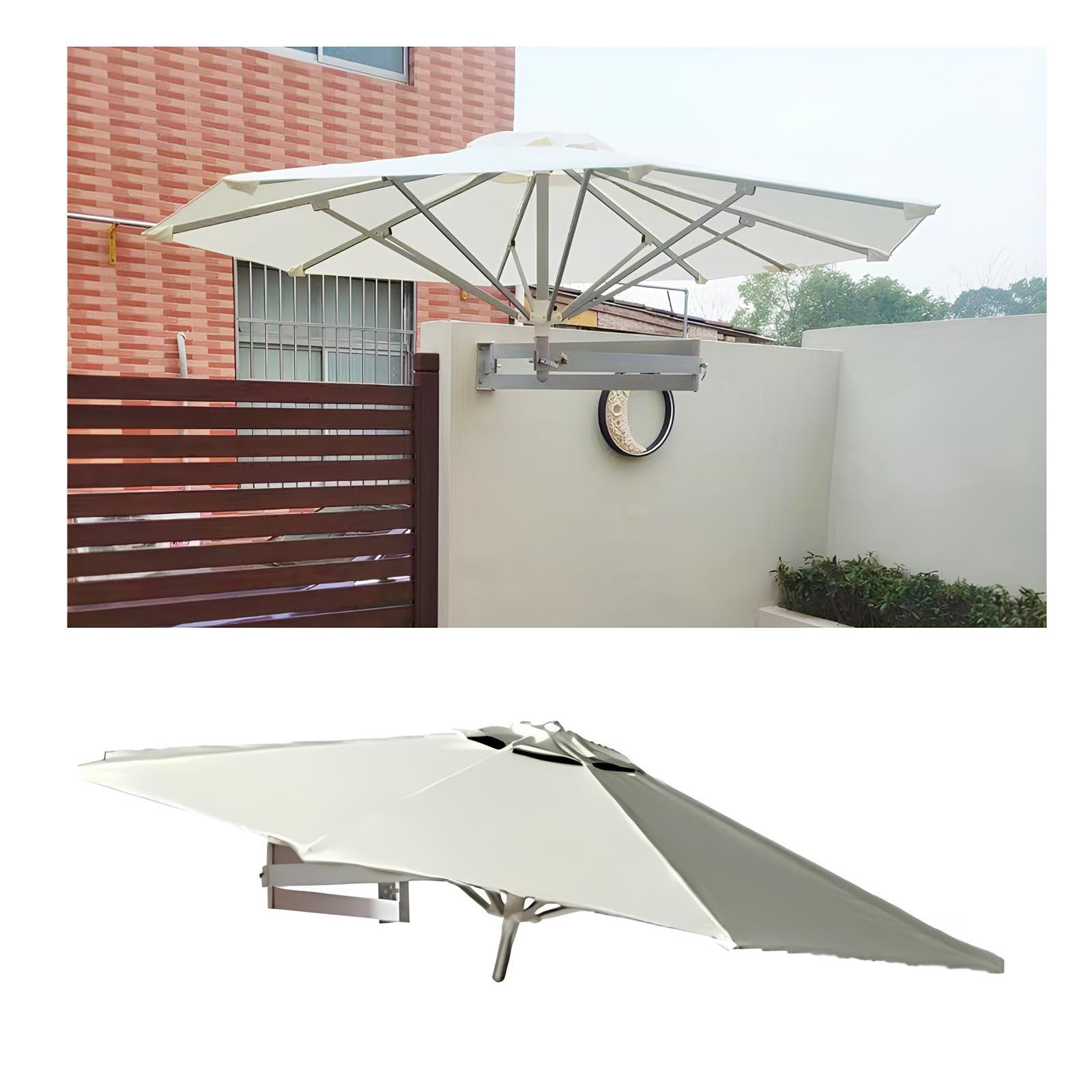 PQPQLI Sombrilla Exterior De Pared De 220/250 Cm, Sombrilla De Jardín De Pared Exterior Con Poste Ajustable, Plegable Parasol Terraza Con 8 Varillas, Protección Ultravioleta