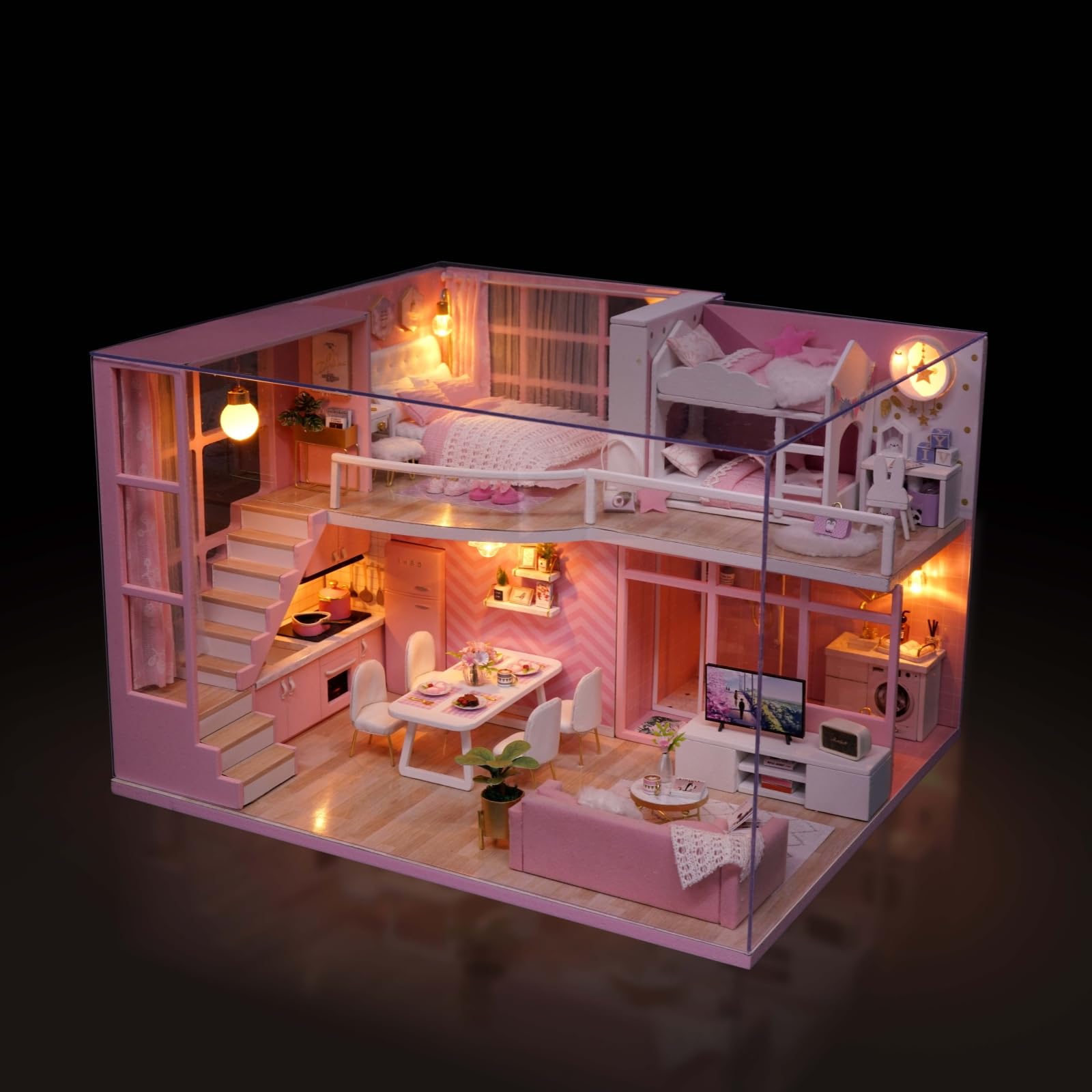 CUTEROOM Casa delle bambole in Miniatura Casa delle Bambole Legno in Kit con Mobili e Musica Casa Modello per Ragazze E Ragazzi