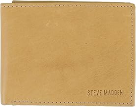 Steve Madden Men's Slim Leather Wallet with Extra Capacity Attached Flip Pockets