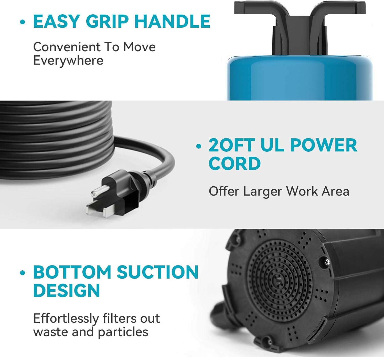 1/2HP Sump Pump Submersible 1080GPH Submersible Water Pump with Float Switch, Utility Pumps for Pool Draining, Basement Flooding, Tankless Heater Flushing Pump with 20ft Power Cord