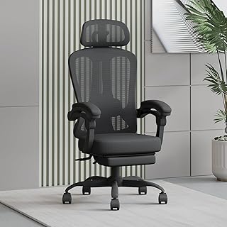 HapGIFT Office Chair, Ergonomic Office Chair with Footrest, Mesh Computer Chair for Adults, Adjustable Height Desk Chair with Adjustable Headrest, Home Work Chairs with Link Armrest, 350LBS, Black