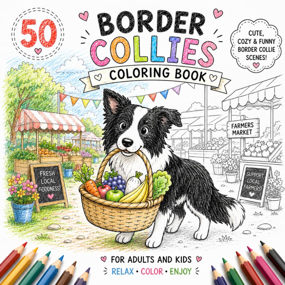 Border Collies Coloring Book: Cute Puppy Coloring Pages with Fun Jobs, Seasons, Costumes & Playful Adventures | Relaxing Black and White Line Art for ... (Cozy Dog Adventures Coloring Book Series)