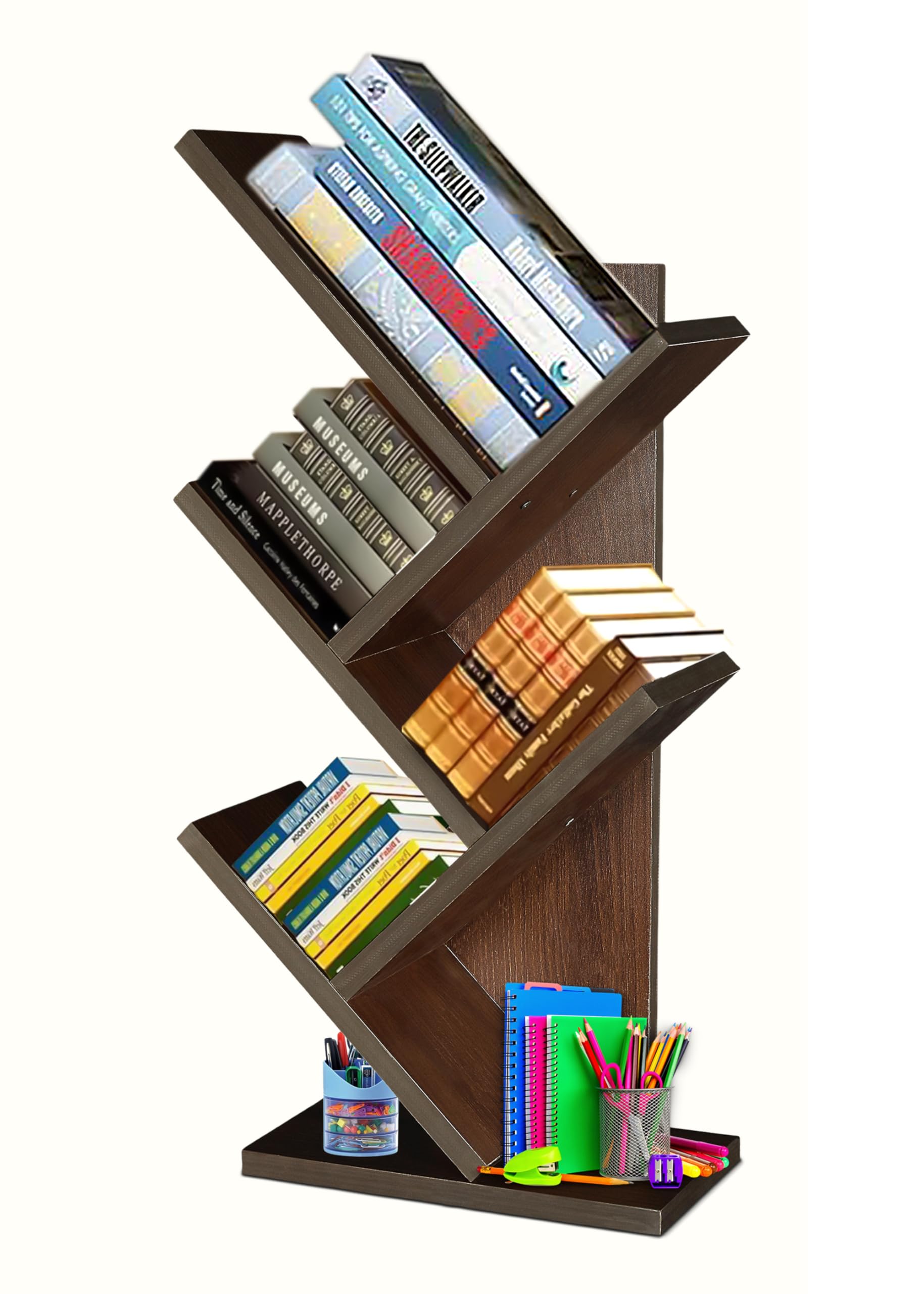 Engineered Wooden Book Rack,Space Saver Book Shelf for Home Living Room and Office Table Top Free Standing Organizer,Laminated Finish Modern Book Shelve (Brown)-image-19