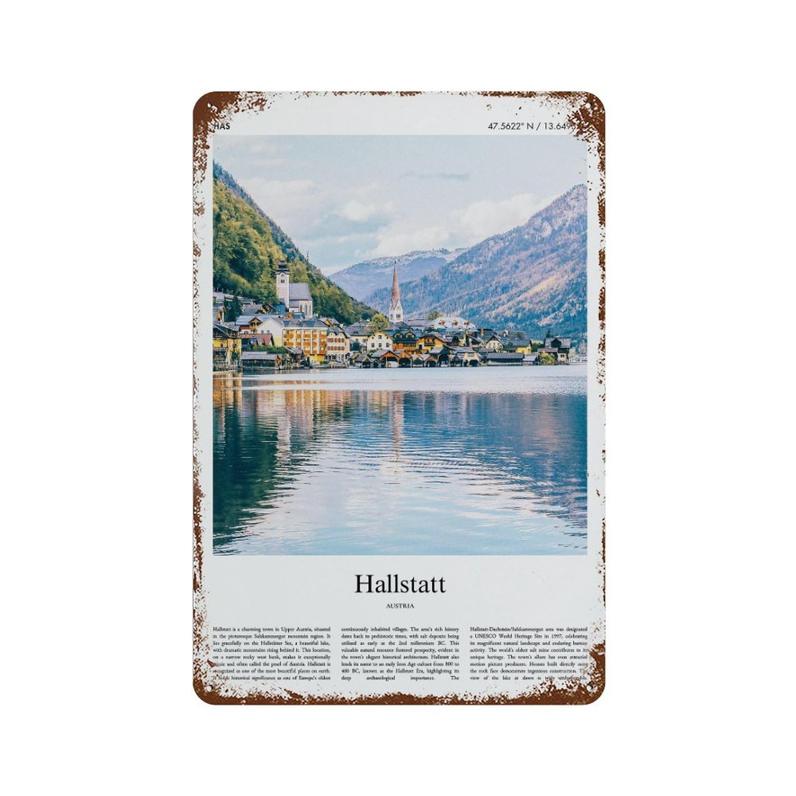 xiaoxiaoshen Hallstatt Austria City Scenery Wall Decor Art Metal Tin Poster Modern Home Decor Art Home Bar Shop Decorations Vintage Sign 30x20cm