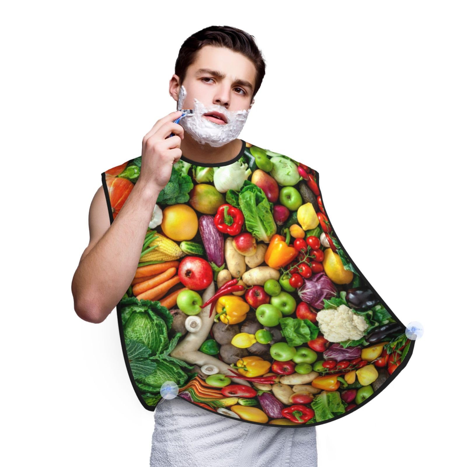 YQxwJL Fresh Fruits And Vegetables Print Beard Bib Apron, Shaving Apron For Dad, Men'S Hair Catcher For Shaving Best Gifts For Dad