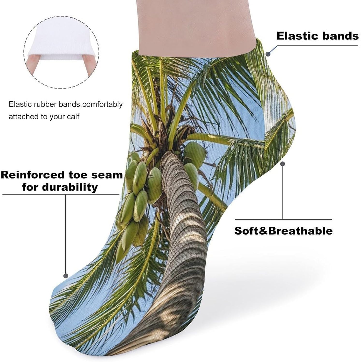 Coconut Tree Ankle Sock-Low Cut Breathable,Basketball Socks for Men Women,Tube Socks for Work Sports