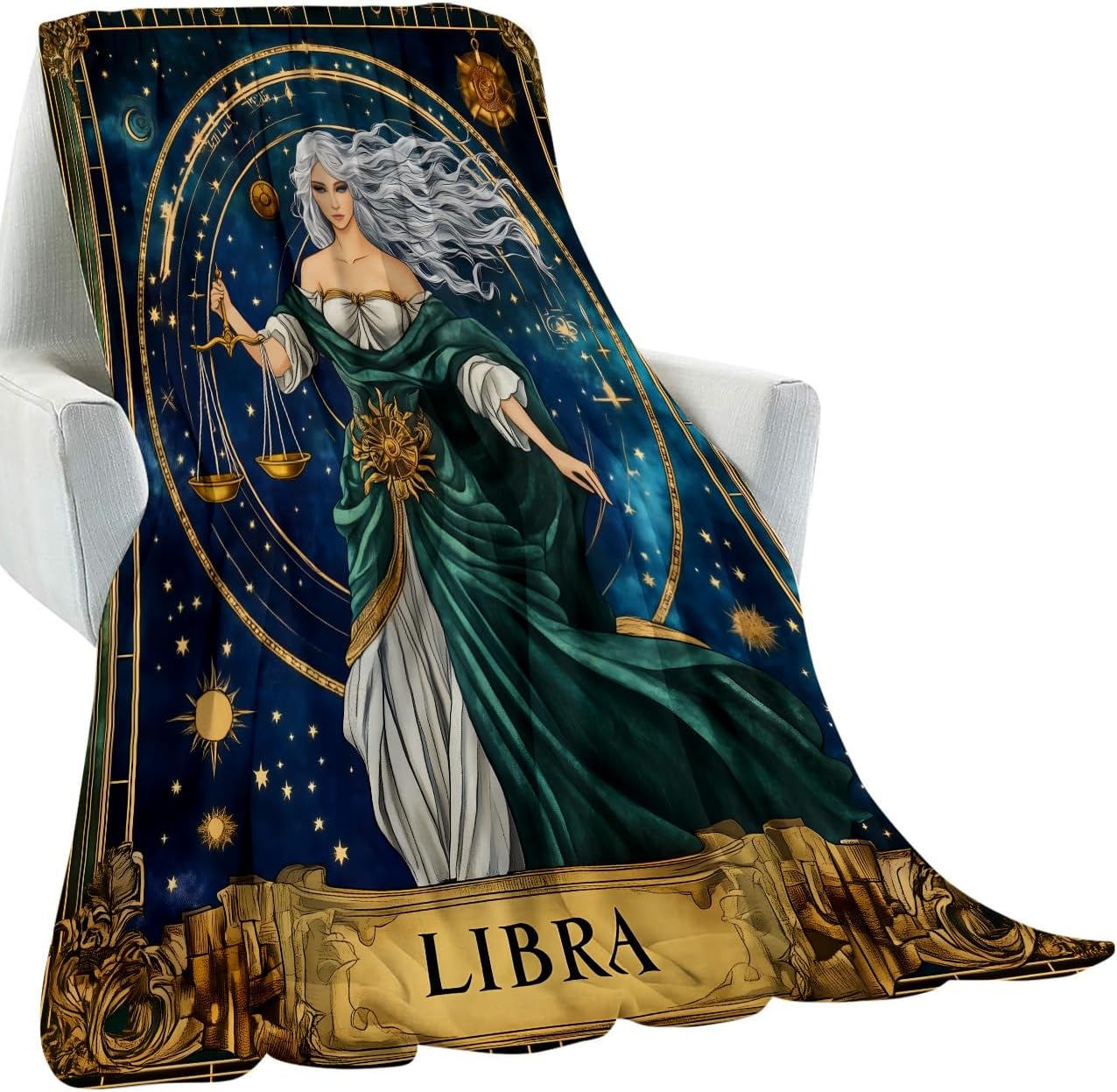 Libra Zodiac Blanket Gifts for Women Adult Girls,Tarot Astrology Throw Blankets,Soft Comfy Lightweight for Home Halloween Couch Bed Sofa Decor,Celestial Night Sky Design 50x60in image 4