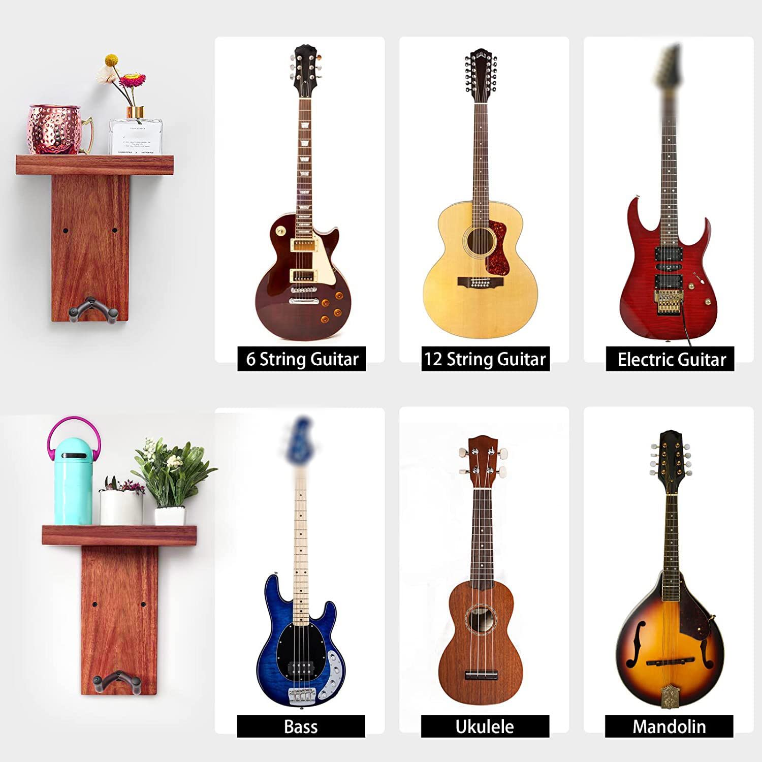 Wielofunkcyjny mahoniowy wieszak na gitarę ścienną, zestaw DIY, zamontowany uchwyt na kostkę, śruba mocowana do akustycznych gitar elektrycznych, basowych, ukulele, akcesoria muzyczne, ozdoby domowe