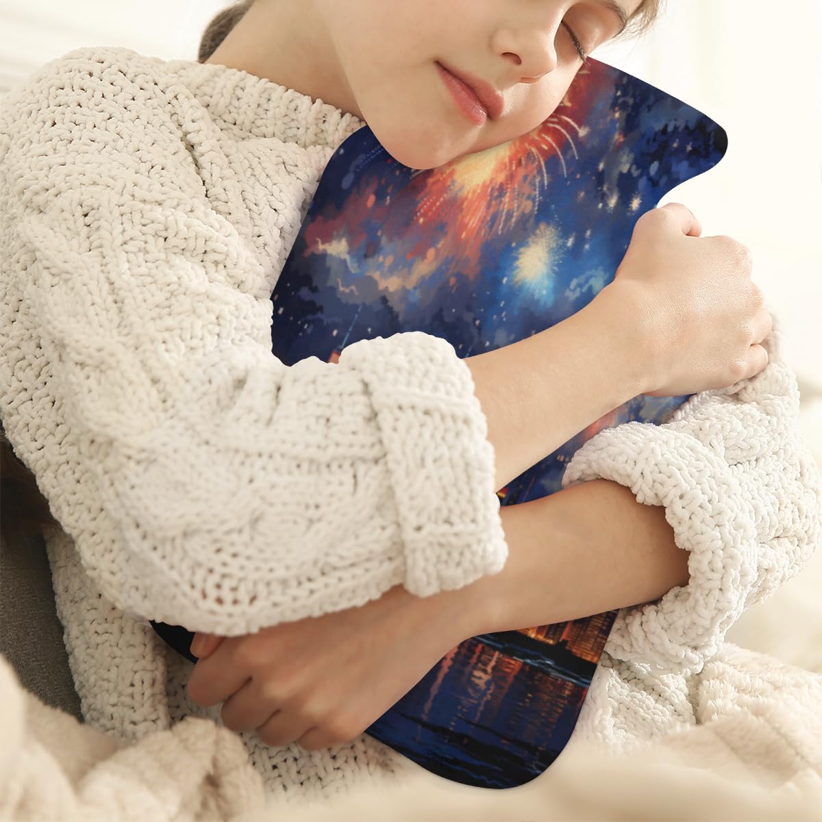 Hot Water Bottle with Soft Cover,2L Night City Hot Water Bag for Hot and Cold Compress, Hand Feet Warmer, Abstract City Rubber Hot or Cold Water Bottle Halloween Christmas Decorations