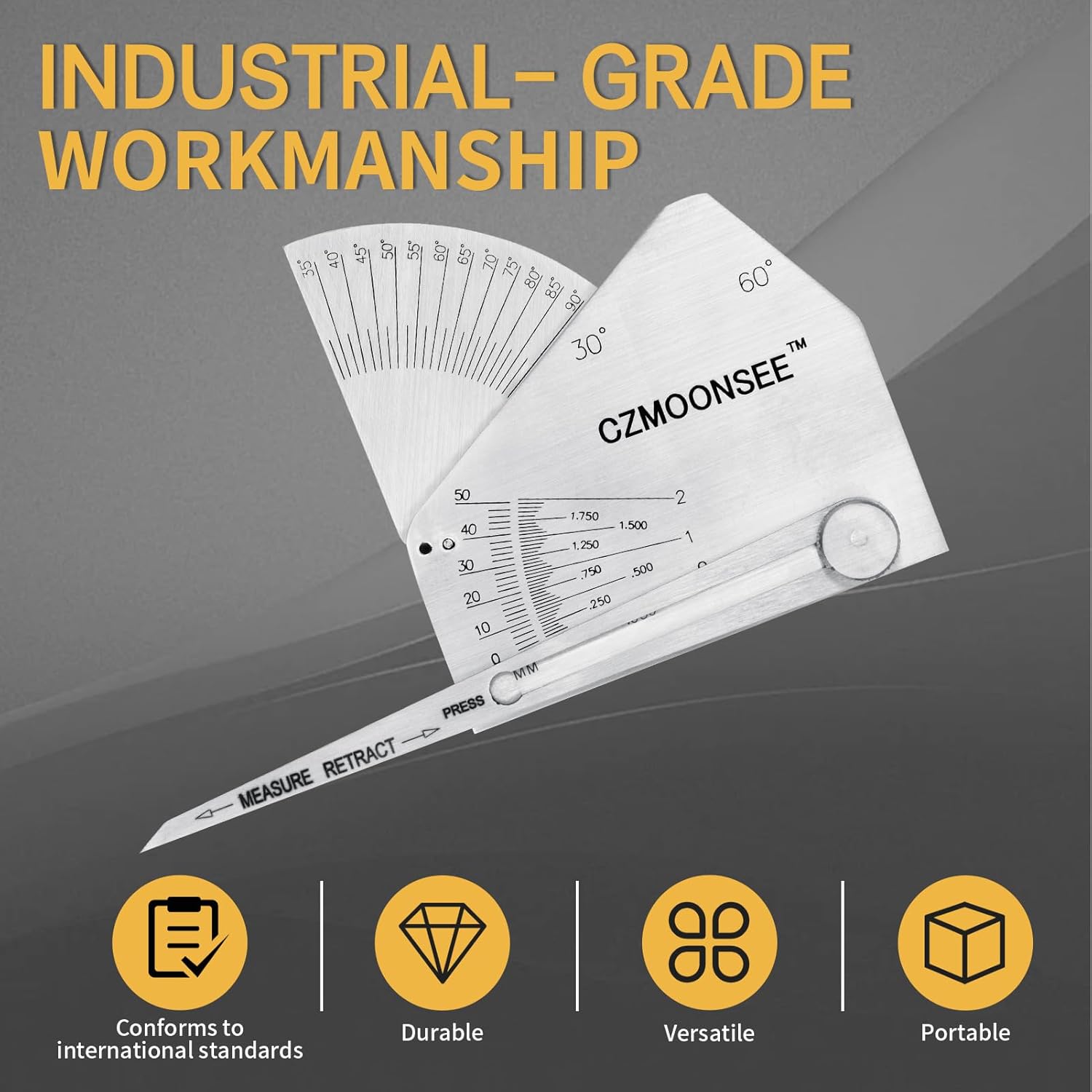 SKEW-T Stainless Steel Oblique Welding Inspection Ruler Angle Weld Gauge Welding Point Measurement Gauge Welding Angle Gauge ulnar Test Ruler