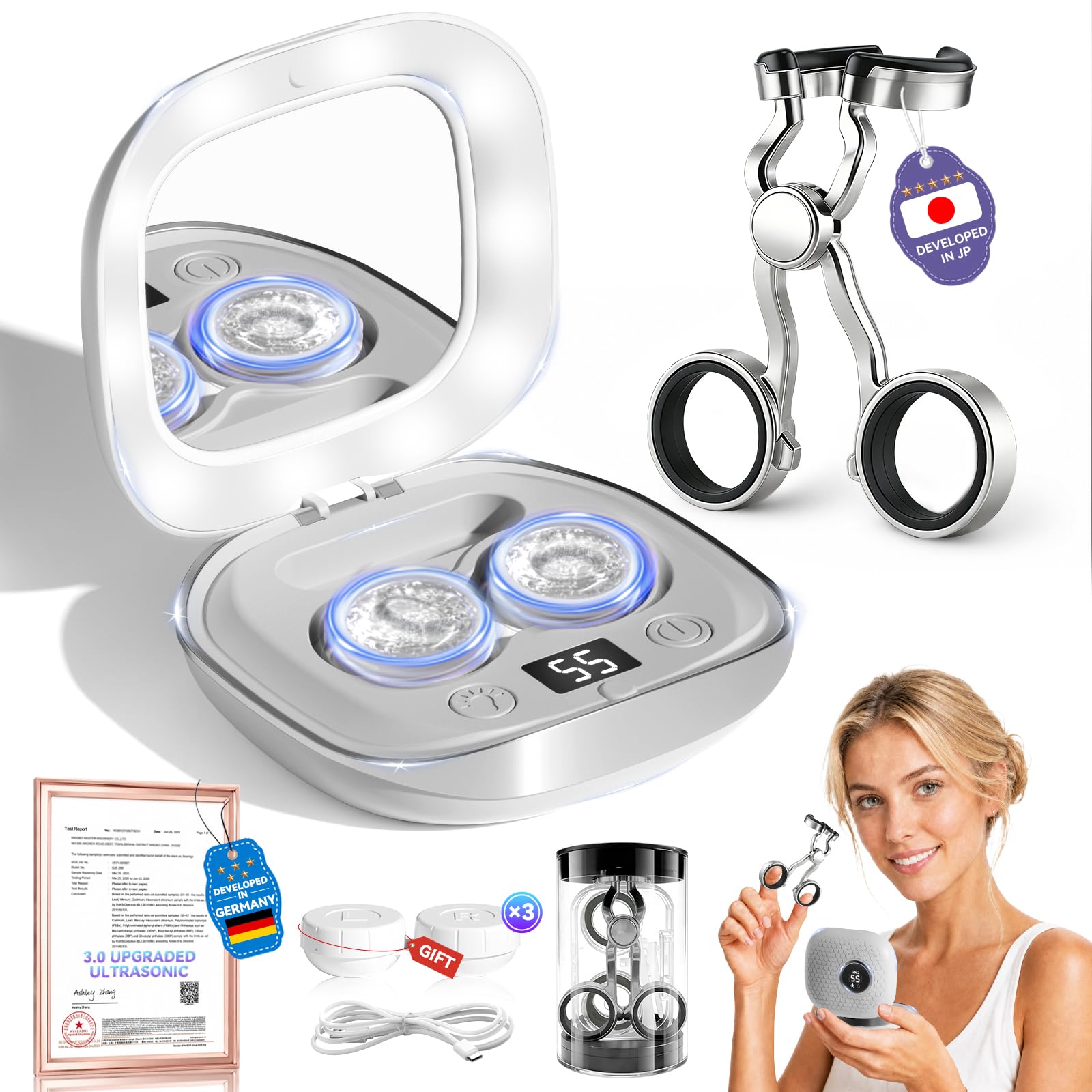 Ultrasonic Contact Lens Cleaner and Contact Lens Applicator Tool Kit（Grey+Black)