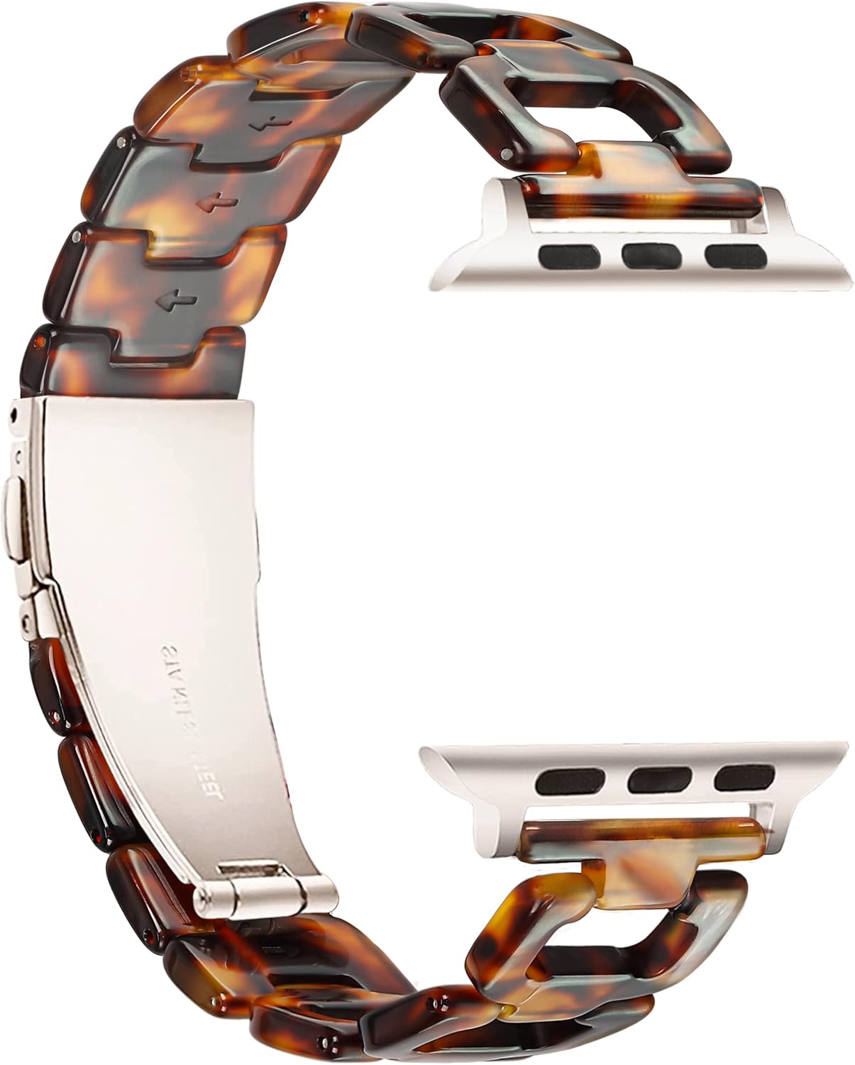 Light Apple Watch Band -D-shaped Resin iWatch Band Starlight Compatible with Stainless Steel Buckle for Apple Watch Ultra 2 1 Series 11 SE 10 9 8 7 6 5 4 3 2 1(Tortoise Stone, 49mm/46mm/45mm/44mm/42mm) - Image 2