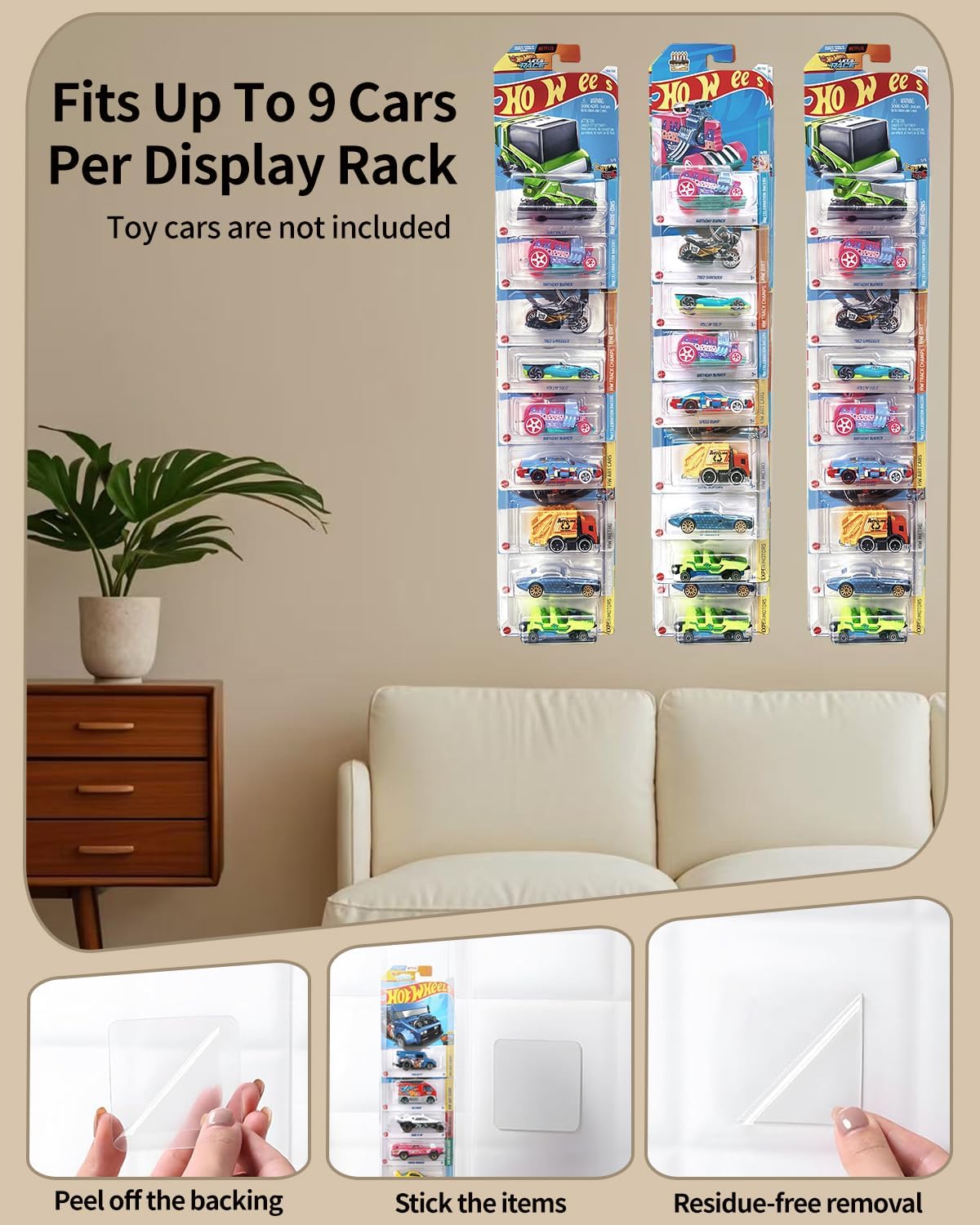 Display Case for Hot Wheels Matchbox, 30-Pack Wall Mount Storage, Holds 200+ Carded Cars, Clear Protector Sleeves for 1:64 Diecast Models, Wall Display Organizer Display Shelf