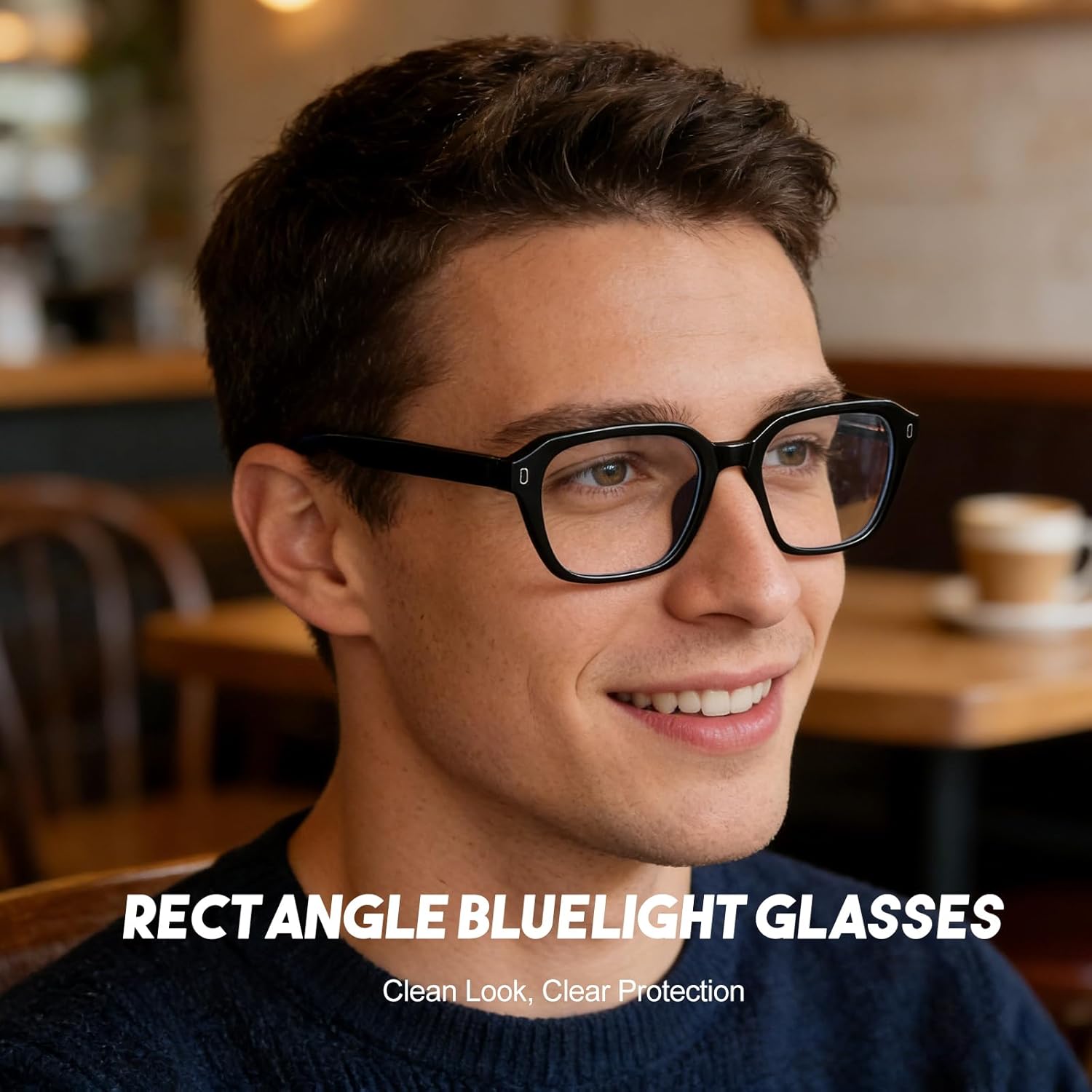 Dollger Blue Light Blocking Glasses for Men Rectangle Anti BlueLight Glare Black Frame Retro UV Computer Gaming Eyeglasses - Image 4