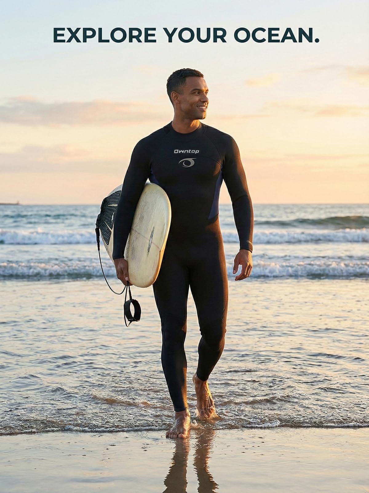 Owntop Muta Uomo 3/2mm Intera, Muta Invernale a Maniche Lunghe Ultra-Stretch, Zip Posteriore Muta da Surf e Immersioni in Neoprene per Adulti
