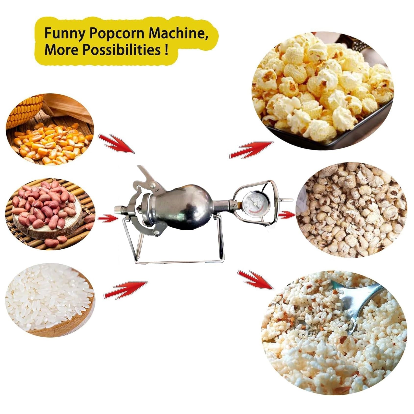 Tradycyjna Maszyna Do Popcornu, Antyczna Chińska Ręczna Korba Retro Maszyna Do Popcornu Ze Stali Nierdzewnej, Z Precyzyjnym Manometrem, Powolne Nagrzewanie Armata Do Popcornu, 230ml