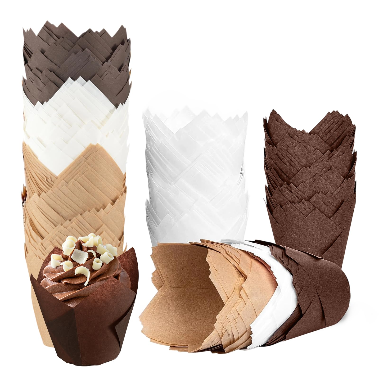 200 Stück Muffinförmchen Papier, Tulpe Muffins Papierförmchen, Natürliches Ungebleichtes Cupcake Formen Papiers, Standardgröße Backförmchen Papier für Hochzeit Geburtstag Party (A)
