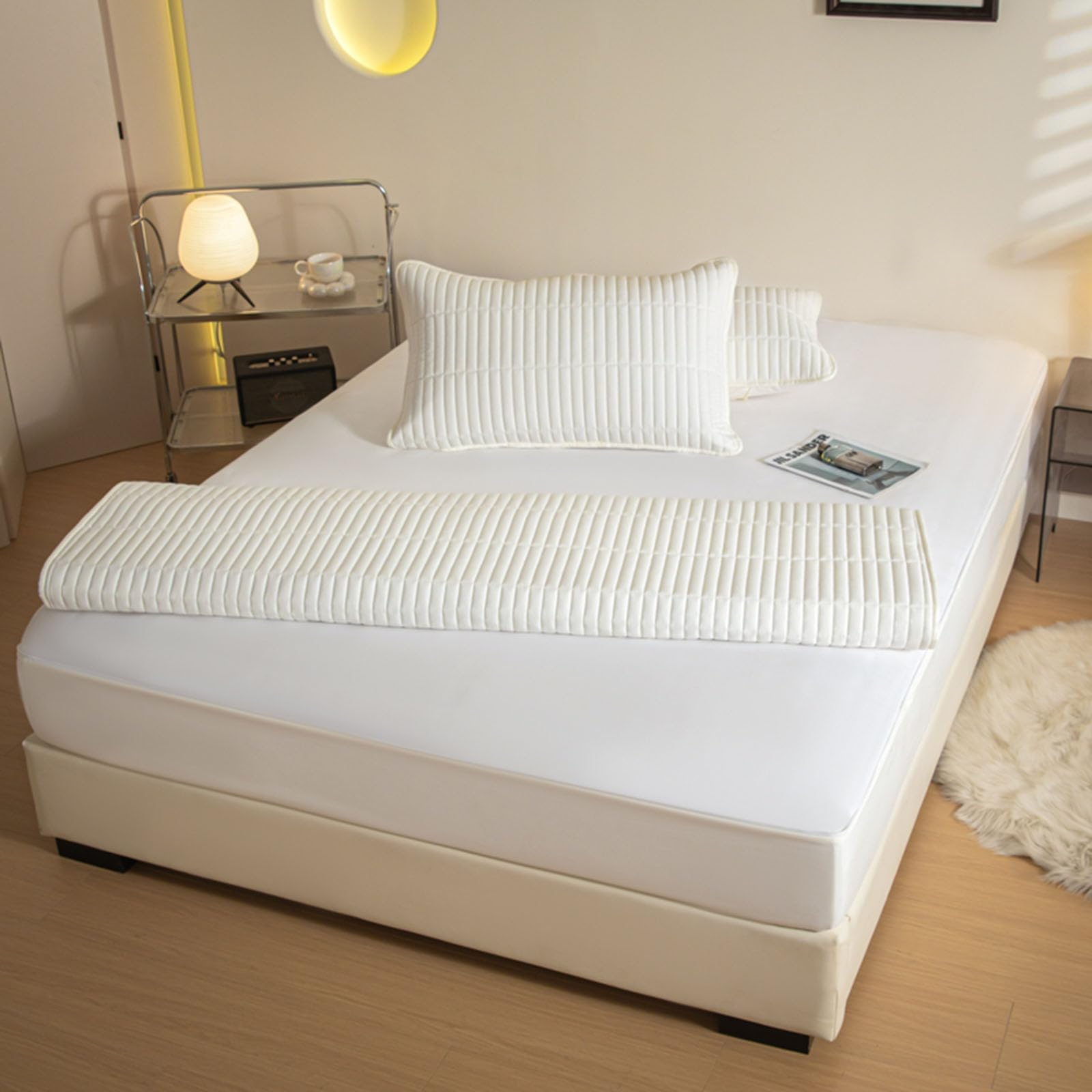 Coprimaterasso trapuntato, traspirante, personalizzabile, tutto incluso, lavabile, protezione a 360°, per letto singolo, matrimoniale, king size (bianco, 160 x 190 + 22 cm)