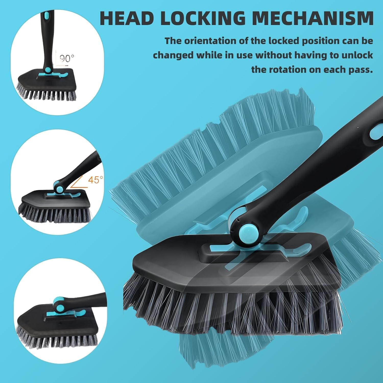 GLITZEN 3-in-1 Bathroom Cleaning Brush with Long Handle | Flexible Duster with Bristles, Microfiber & Scrubber Heads for Tiles, Bathrooms, Windows – 58.2” Telescoping Pole, Detachable Heads (Multi) 2