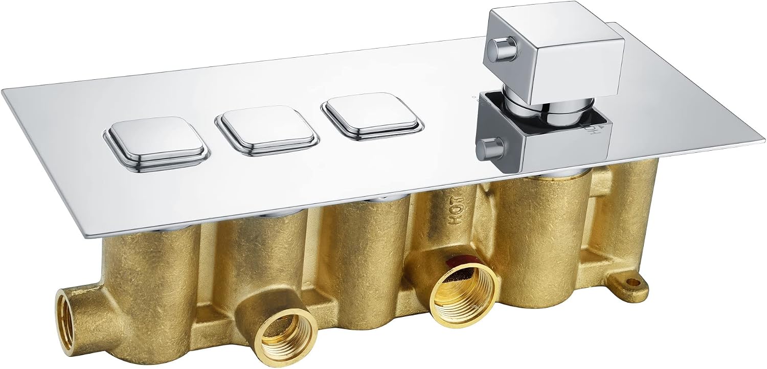 ENKI, Spello, TSV017, Thermostatic Concealed Shower Valve with Push Buttons, Triple Square Taps with Three Outlets - Image 3