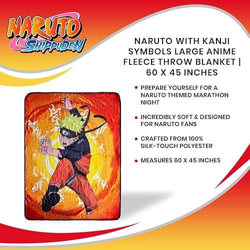 Miniatura 6 de Just Funky Manta grande de forro polar de anime Naruto con símbolos Kanji  60 x 45 pulgadas