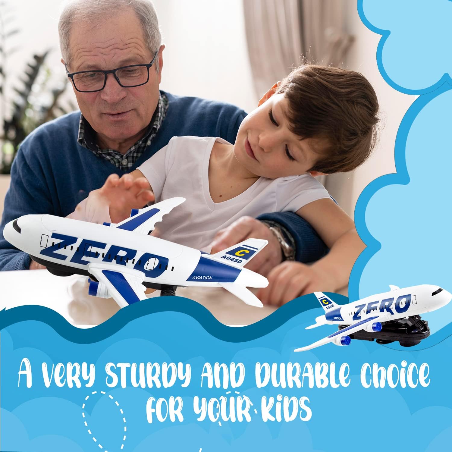 Toysery Airplane Toys for Kids, Bump and Go Action, Toddler Toy Plane with LED Flashing Lights and Sounds for Boys & Girls 3-12 Years Old (Airplane)