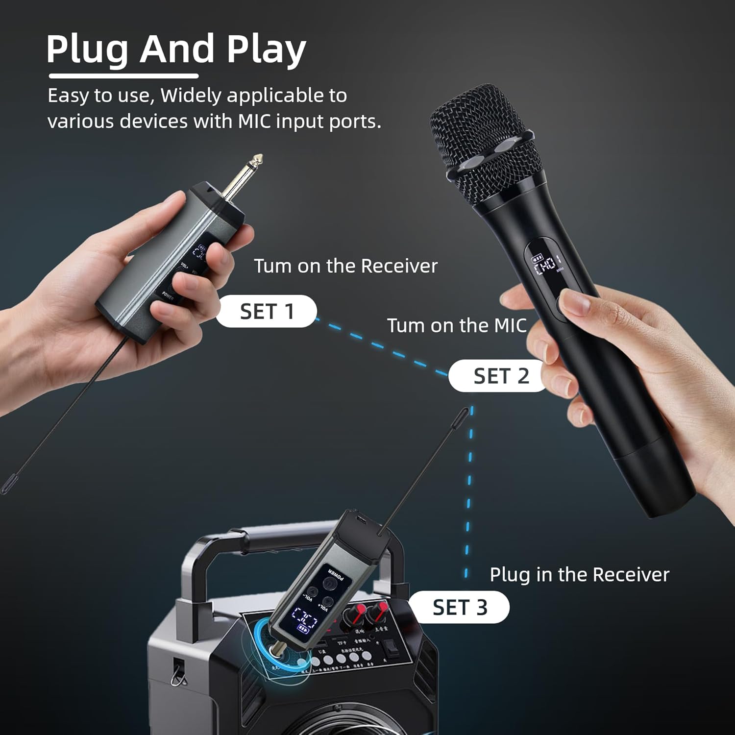 Wireless Microphones for Singing Karaoke, 500ft/150m Long Range Metal Dual Cordless Mic System with 99 Channels, 40H Battery, Professional Microfonos Inalambricos for DJ Party Church - Image 3