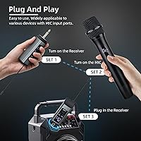 Vista 3 de Micrófonos inalámbricos para cantar karaoke, sistema de micrófono inalámbrico dual de metal de largo alcance de 500 pies/492.1 ft con 99 canales