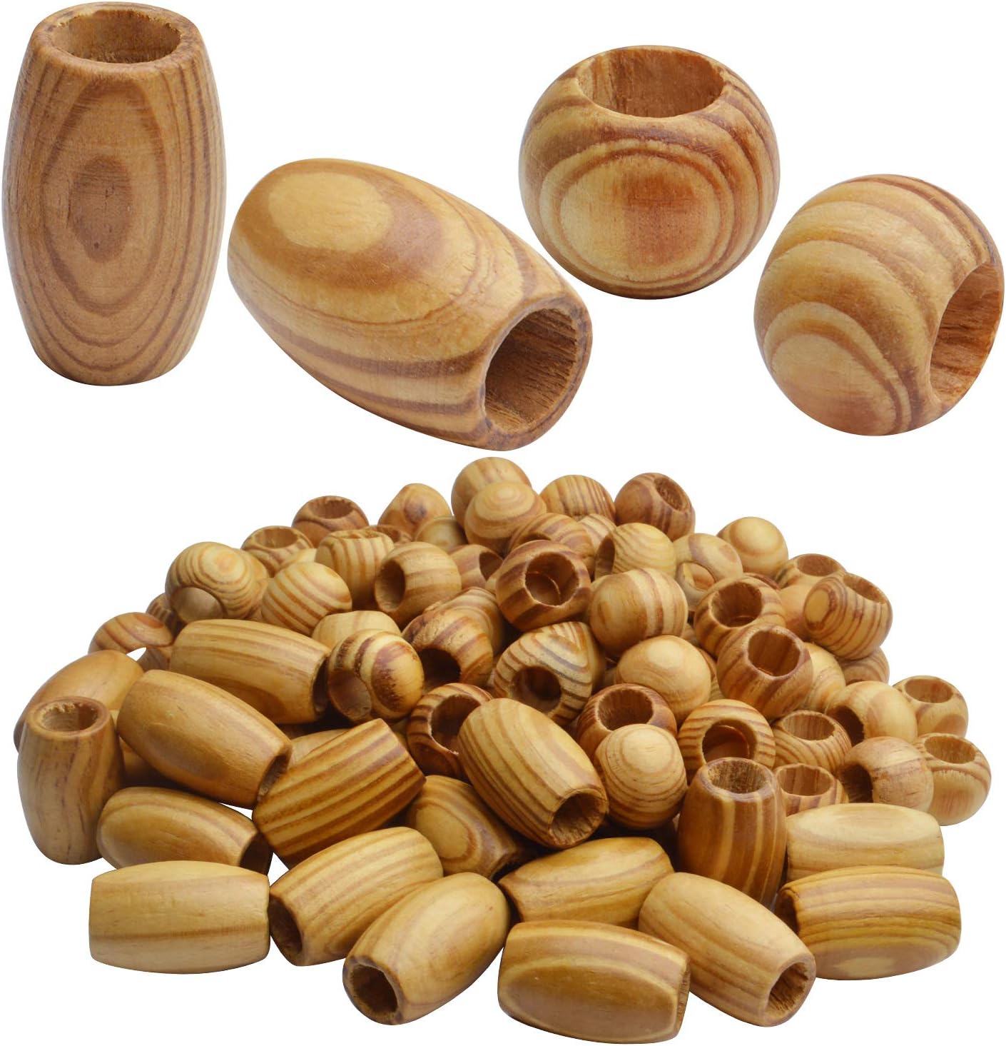 Natural Wooden Spacer Beads, 100 Pcs - Unfinished Tube Beads with Grain for Bracelet Pendants Crafts DIY Jewelry Making, Hole 10mm