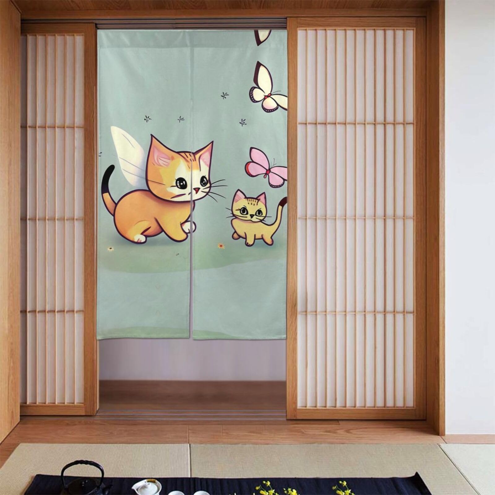 Rideau chaton et papillon occultant léger : séparation de pièce pour porte et fenêtre 142 cm