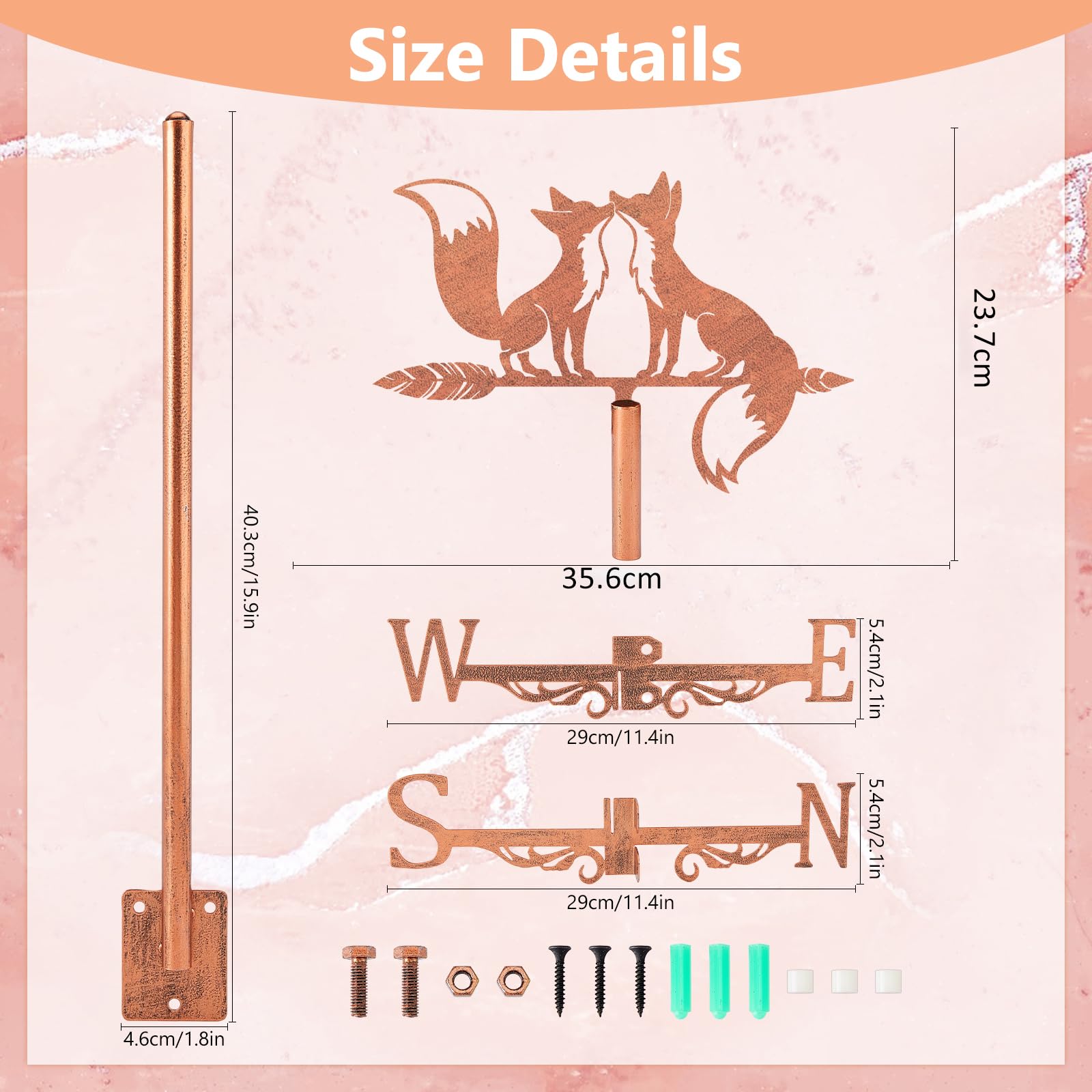 SUPERDANT Fox Weathervane for Roof Copper Red Wind Vanes for Sheds Animal Metal Weather Vane Black Wind Direction Indicator for Farmhouse Yard Farm Shed Garden Decoration - Image 2