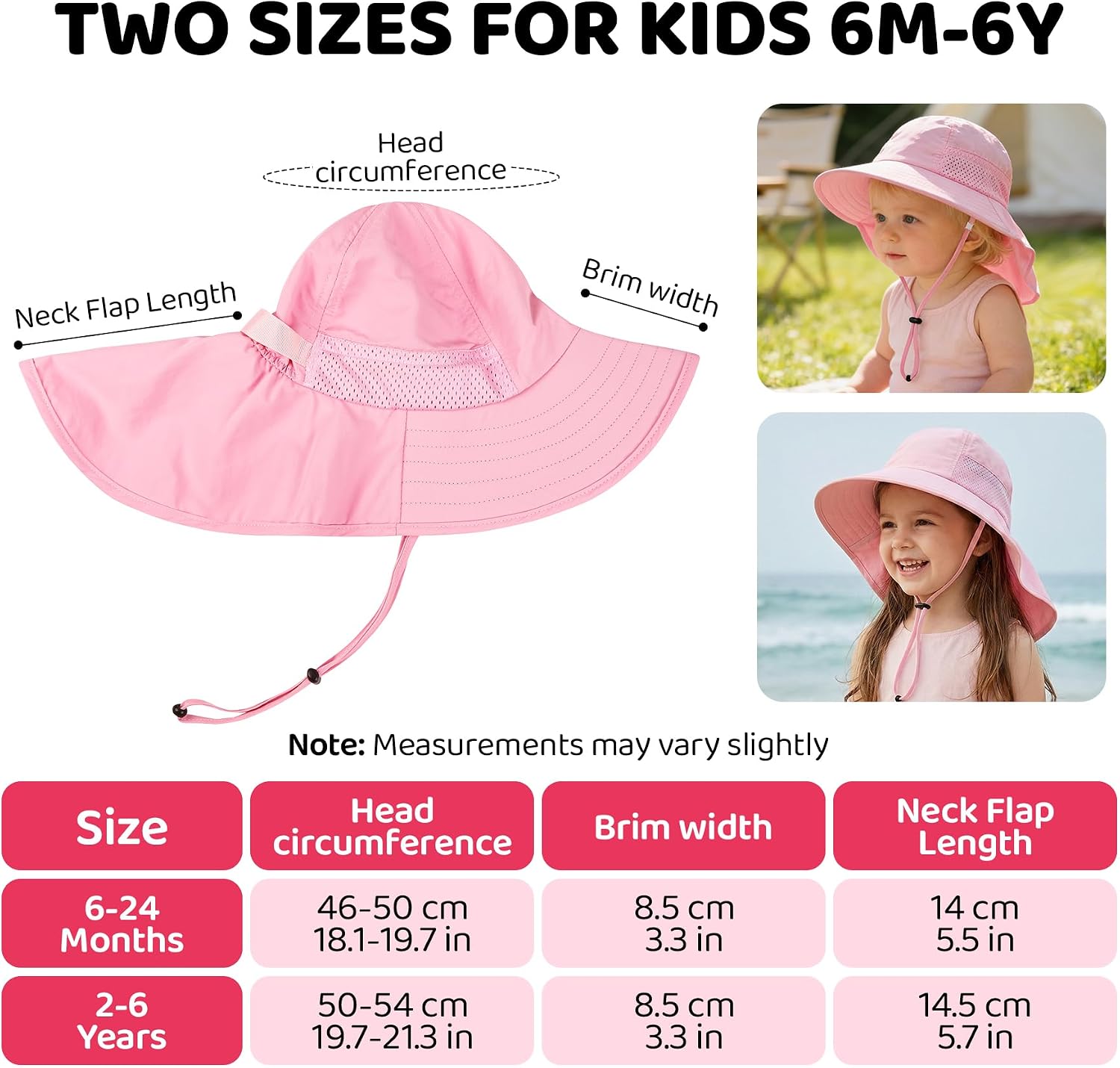 Baby Sun Hat with Neck Flap UPF 50+ Sun Protection Kids Summer Hat Outdoor Toddler Beach Hat 0-6 Years Boys Girls