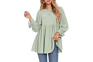 Womens Fall Long Sleeve Babydoll Tops Loose Fit