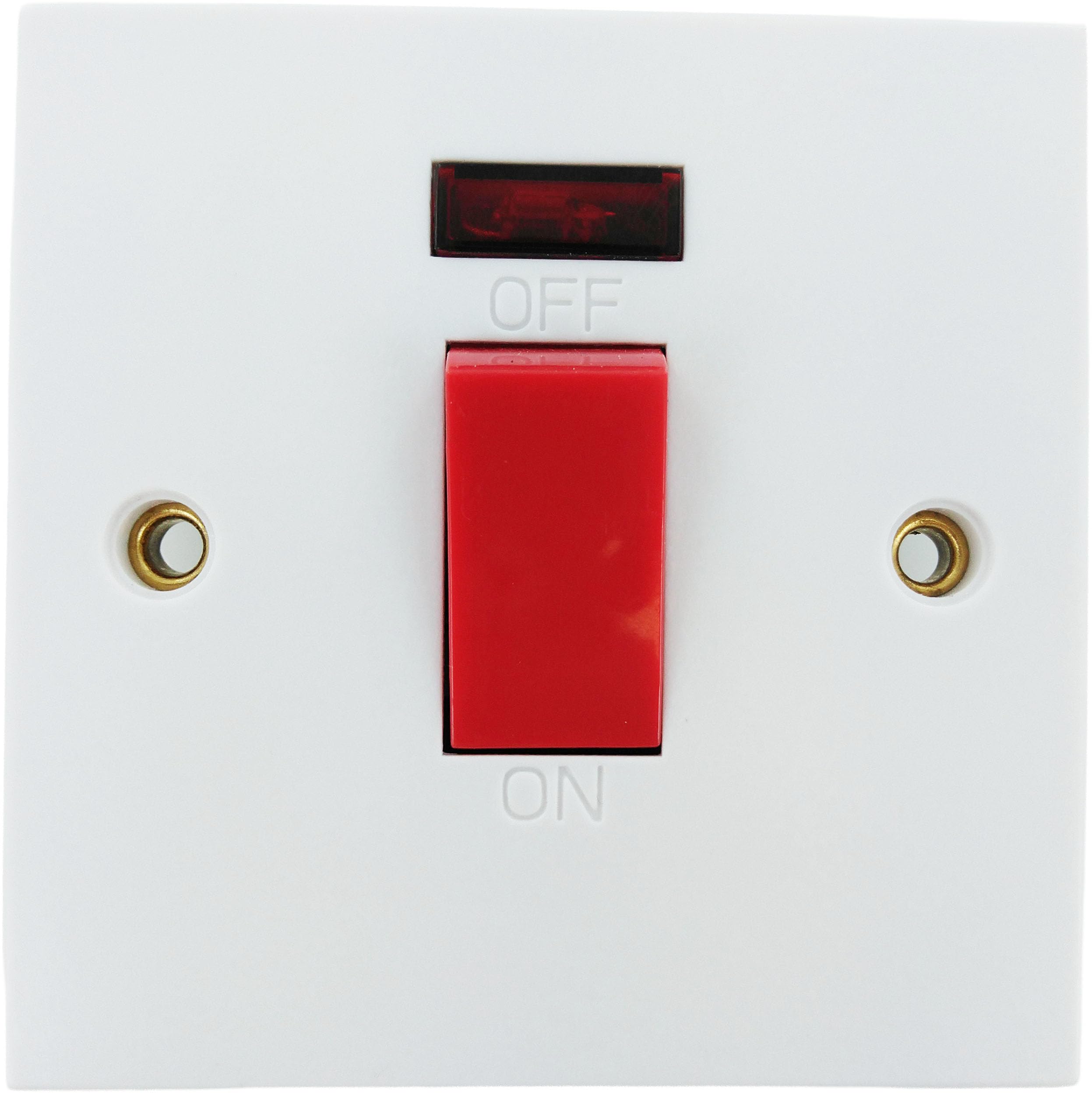 Merriway White Bh05737 Double Pole Cooker Switch, 45 Amp ,1-Gang With Neon Indicator