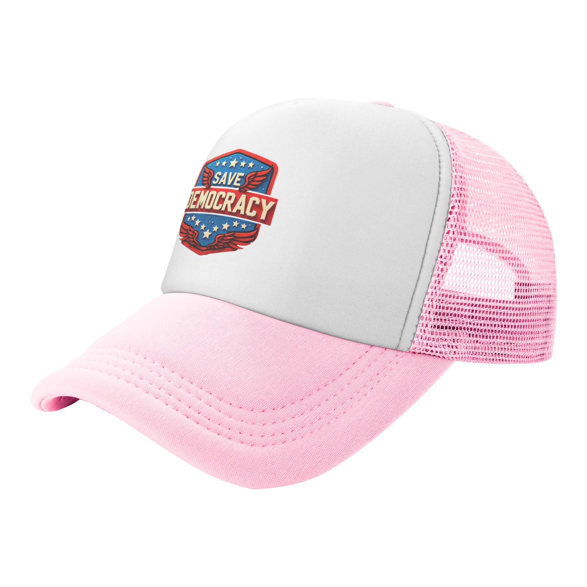 Save Democracy Trucker Hat American Patriotic Defend Democracy Kids Hats Adjustable Mesh Baseball Cap - Pink