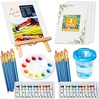 BikeLock 52-Piece Acrylic Paint Set with Easel, 24 Colors, Brushes, 4 Canvases, Palette - Ideal for Beginners, Kids & Hobbyists