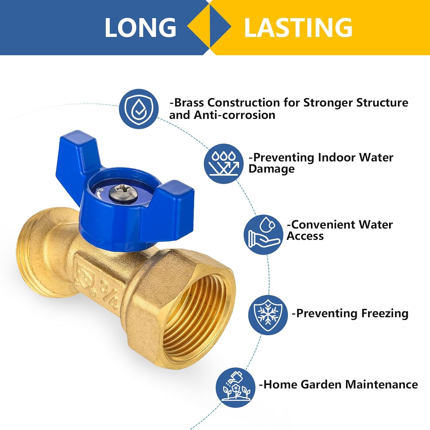Outdoor Garden Spigot,1/4 Turn Sillcock Hose Bibb Faucet/Valve,3/4" Female NPT Inlet x 3/4" Male GHT Threaded Garden Hose Outlet/Connector(10Pack,Blue)(SILLCOCK042-10Pack)