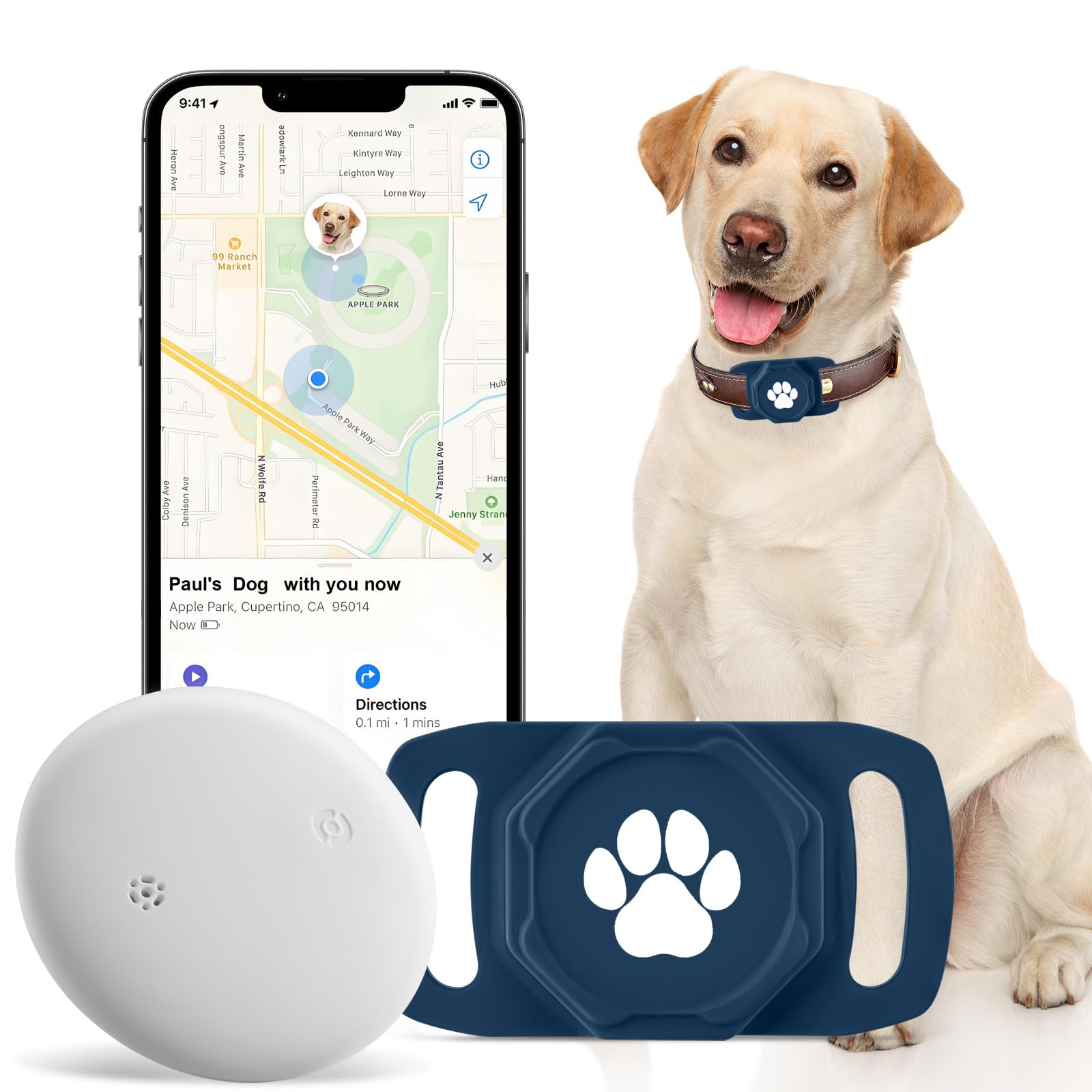 Smart Pet Tracker for Collar - Dog Trackers Pet Location Tracker with Holder, No Monthly Fee, Anti-Lost Tracking Device for Pets,Bag Straps, Compatible with Google Android Only(Not for iOS),Blue