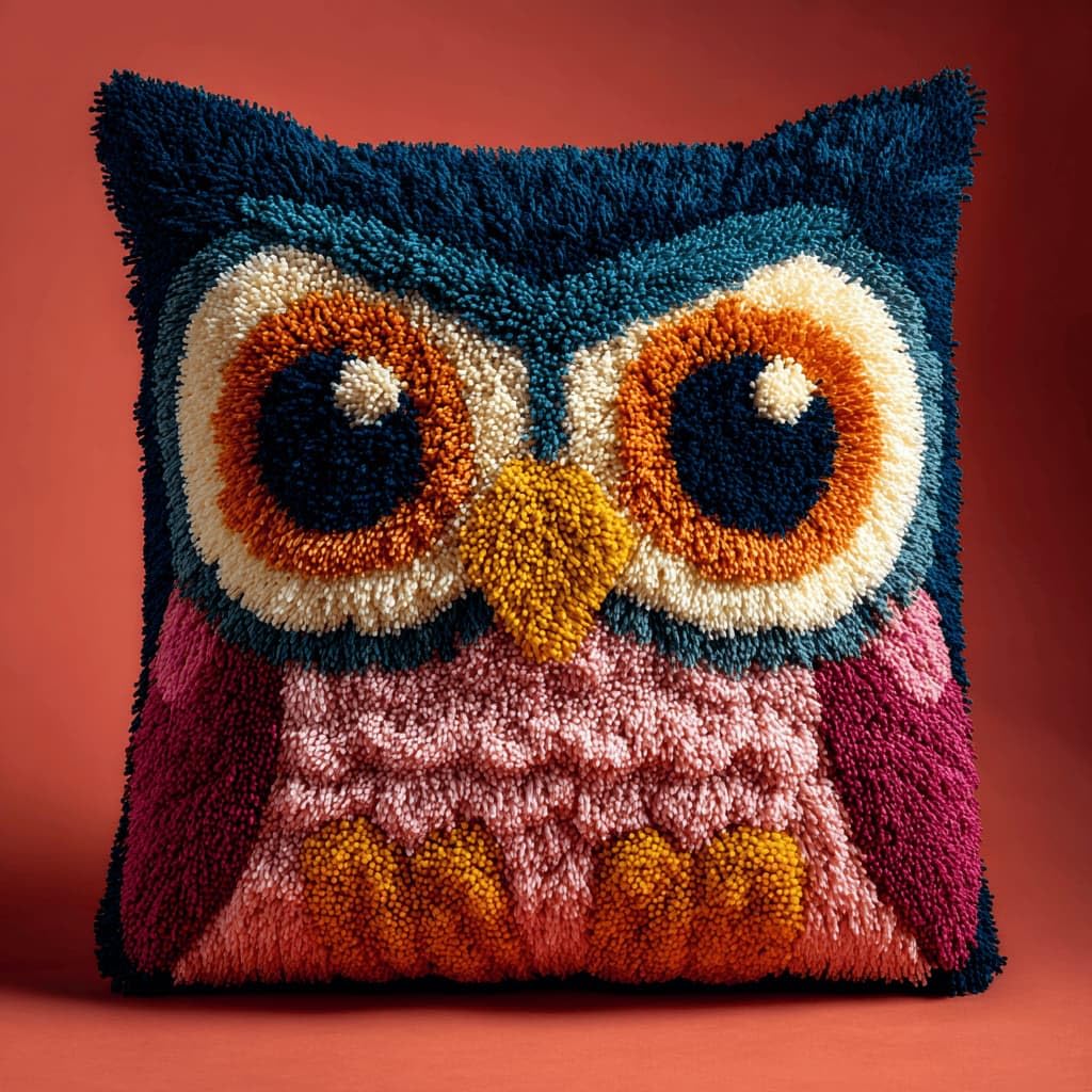 Kitquiver Decor Latch Hook Cushion Kit,Owl DIY Pillow Cover 43X43Cm
