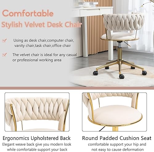 Miniatura 7 de HomVent Silla de escritorio, silla de computadora de terciopelo, silla de escritorio de oficina en casa, bonita silla giratoria sin brazos con