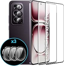 FDHYFGDY 2 pezzi per Oppo Reno 12 Pro 5G Pellicola protettiva per vetro temperato, 3 pezzi di pellicola in vetro per fotocamera, durezza 9H, protezione schermo antigraffio e senza bolle