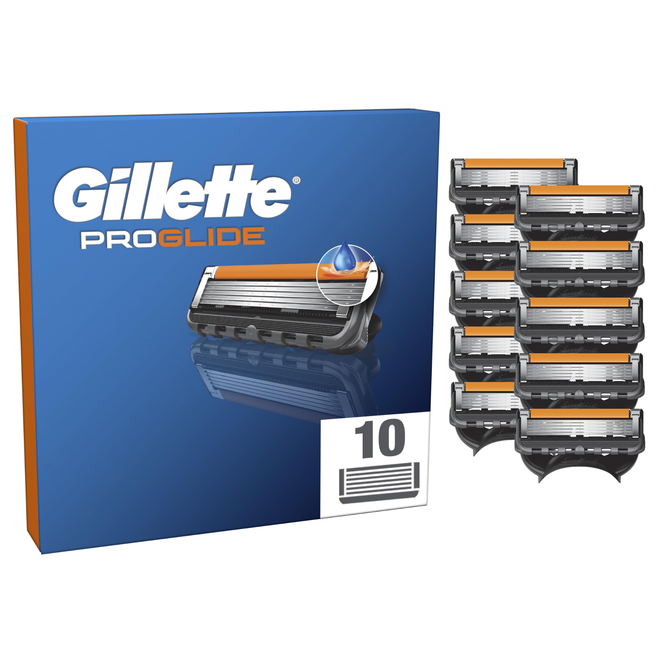 Gillette Lamette Proglide, 10 Cartucce per Rasoio Barba Uomo, Multicolore