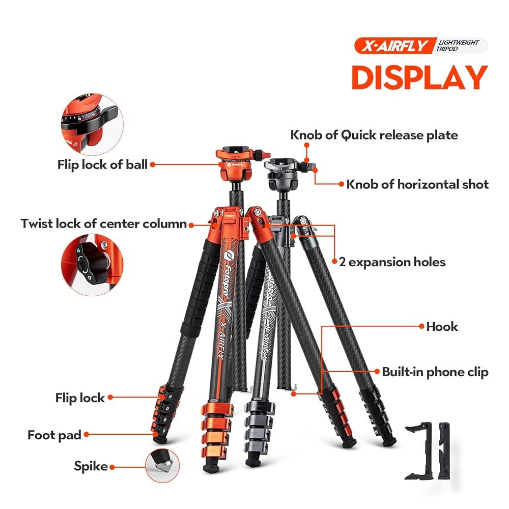 Amazon.com : Fotopro X-Airfly 63 Inch Carbon Fiber Tripod