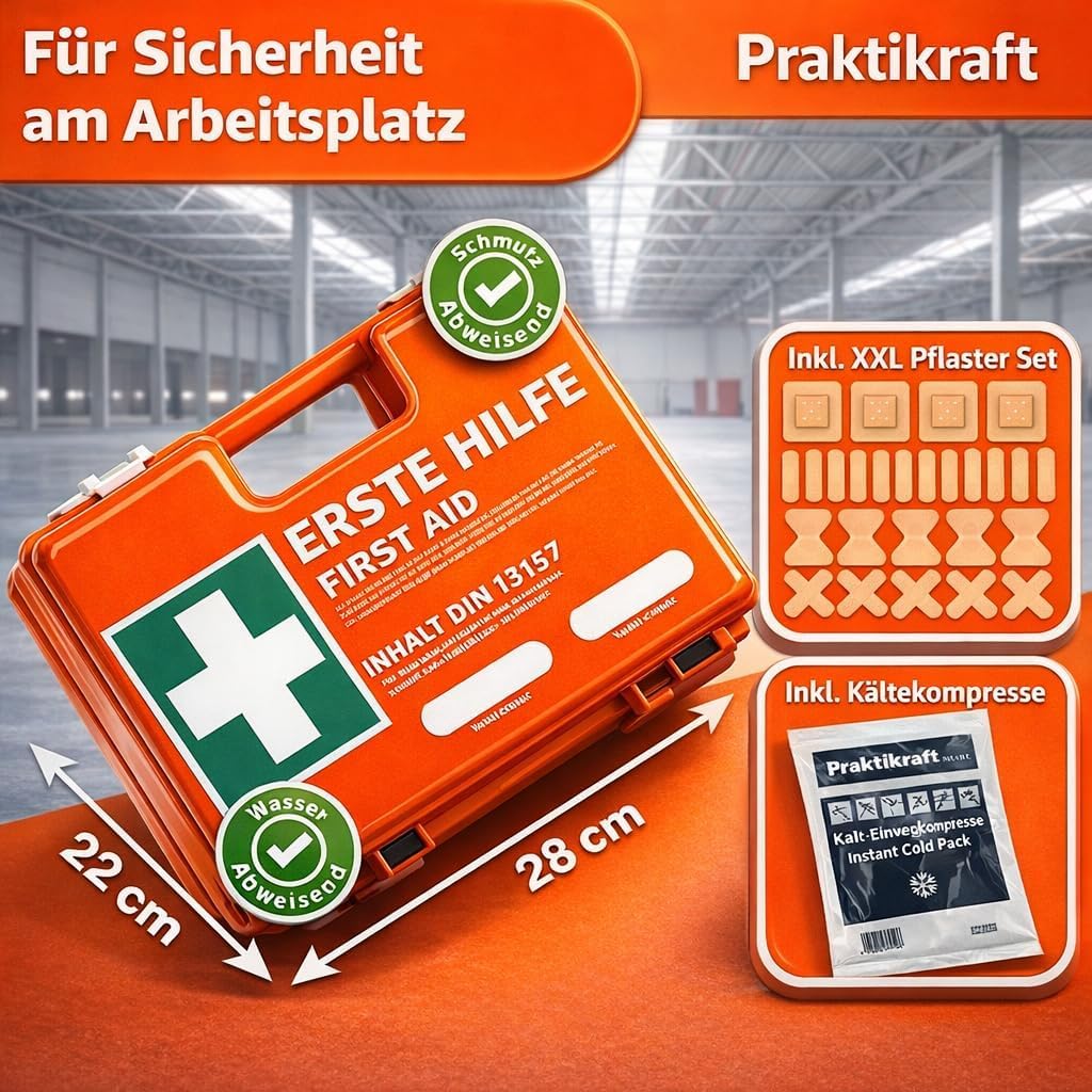 5x Erste Hilfe Koffer - DIN 13157:2021 Kasten & 5x Aufklebern - Verbandskasten orange - inkl. Wandhalterung (5)