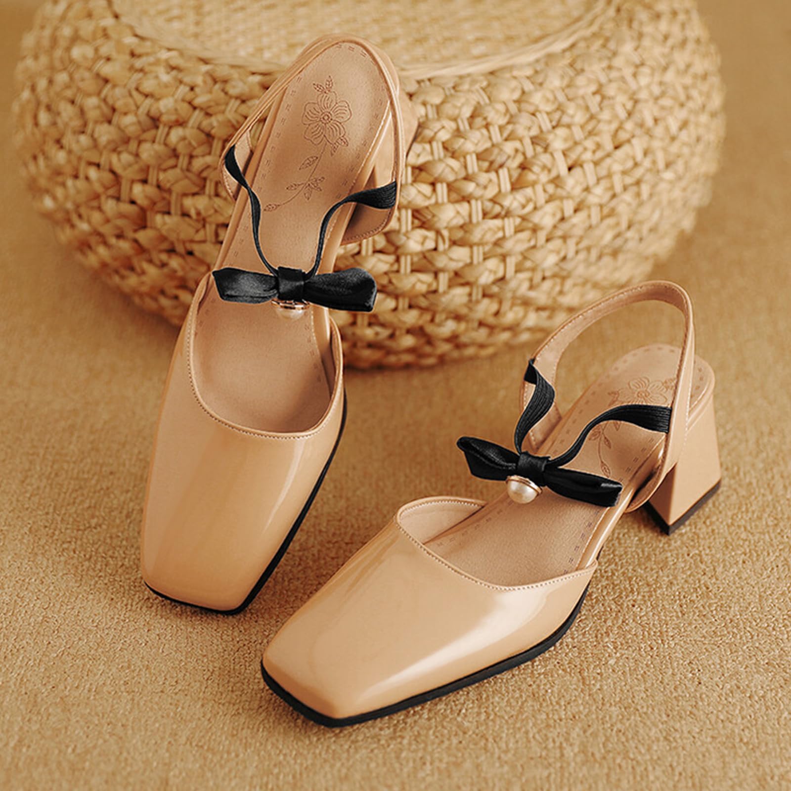 Scarpe Slingback Estive Donna Punta Squadrata Fiocco Taglie Estese | Taglie Forti Disponibili, Plantare Imbottito Per Piedi Larghi, Modello Traspirante Senza Tallone, Stile Classico